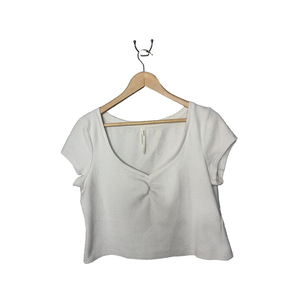 Anthropologie Scoop Neck Rushed Basic White V neck Crop Top LARGE